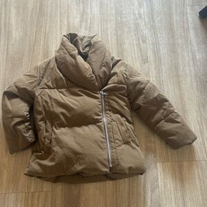 Zara girls outerwear Tan brown asymmetric Puffer Jacket zip 7